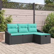 vidaXL Bankstel met kussen met opslag 4 pcs Zwart Poly riet