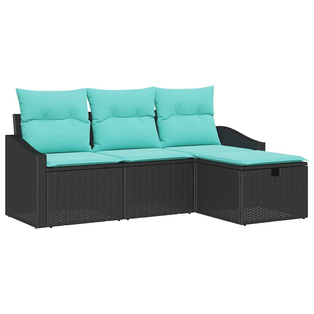 vidaXL Bankstel met kussen met opslag 4 pcs Zwart Poly riet