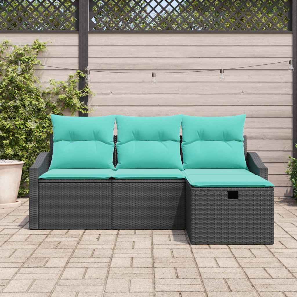 vidaXL Bankstel met kussen met opslag 4 pcs Zwart Poly riet