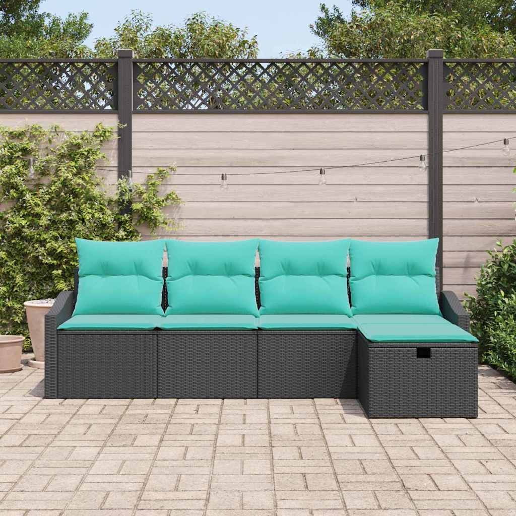 vidaXL Bankstel met kussen met opslag Zwart poly rattan