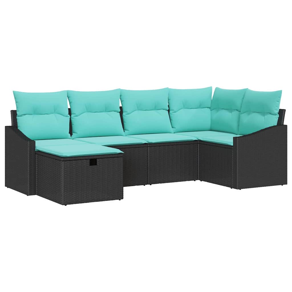 vidaXL Bankstel met kussen met opslag 6 pcs Zwart poly rattan