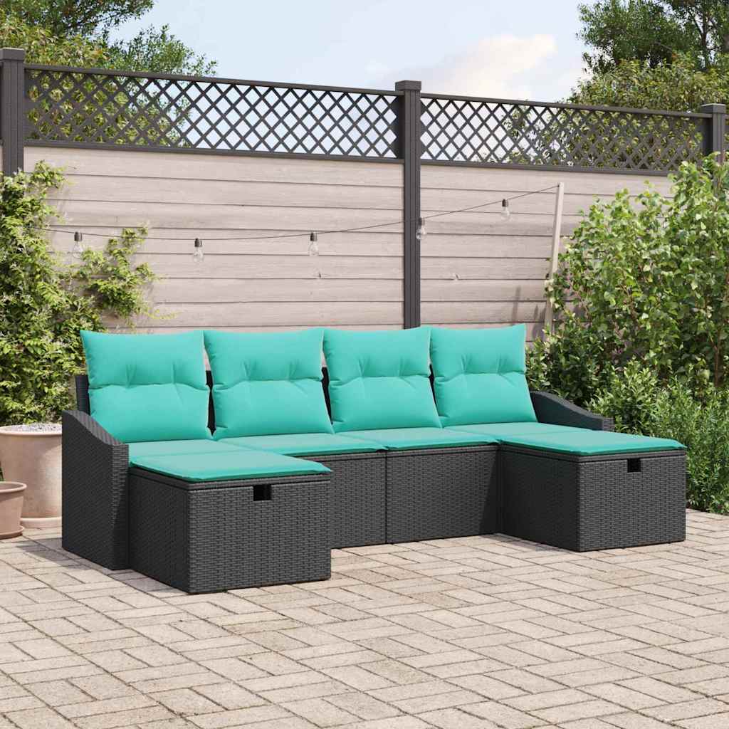 vidaXL Tuin Sofa Set met kussen 6 pcs Zwart Poly riet