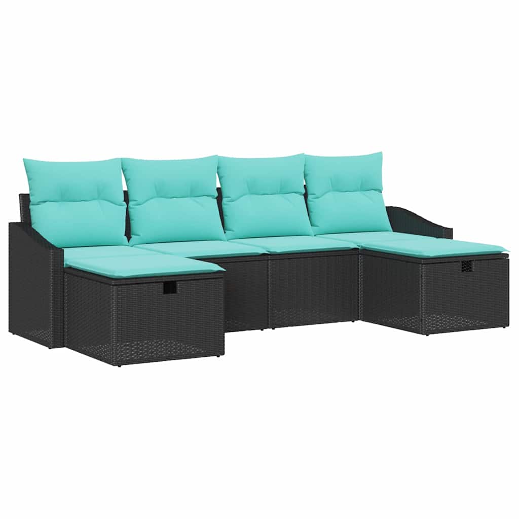 vidaXL Tuin Sofa Set met kussen 6 pcs Zwart Poly riet