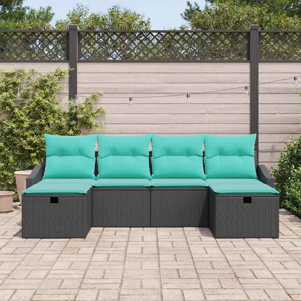 vidaXL Tuin Sofa Set met kussen 6 pcs Zwart Poly riet