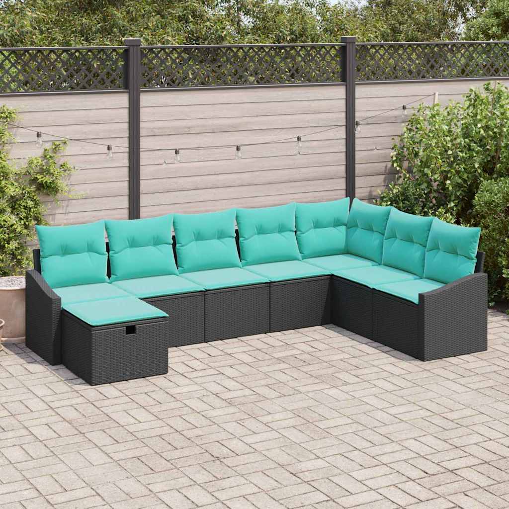 vidaXL Tuin Sofa Set met kussen 8 pcs Zwart Poly riet
