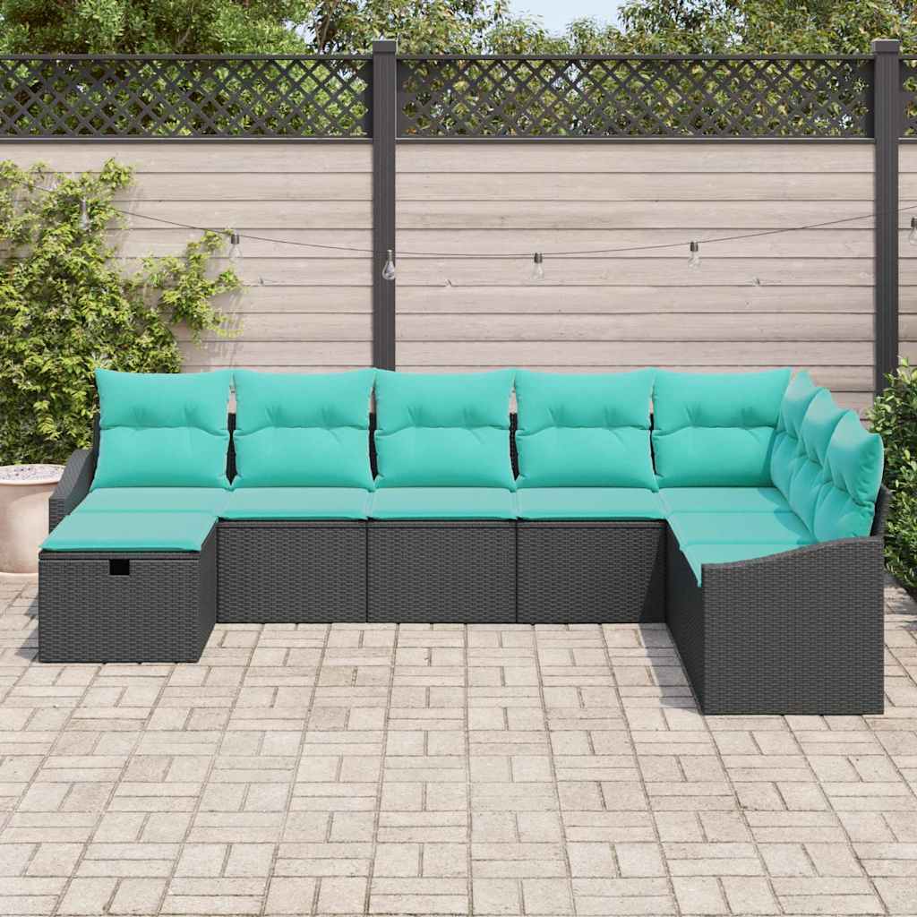 vidaXL Tuin Sofa Set met kussen 8 pcs Zwart Poly riet