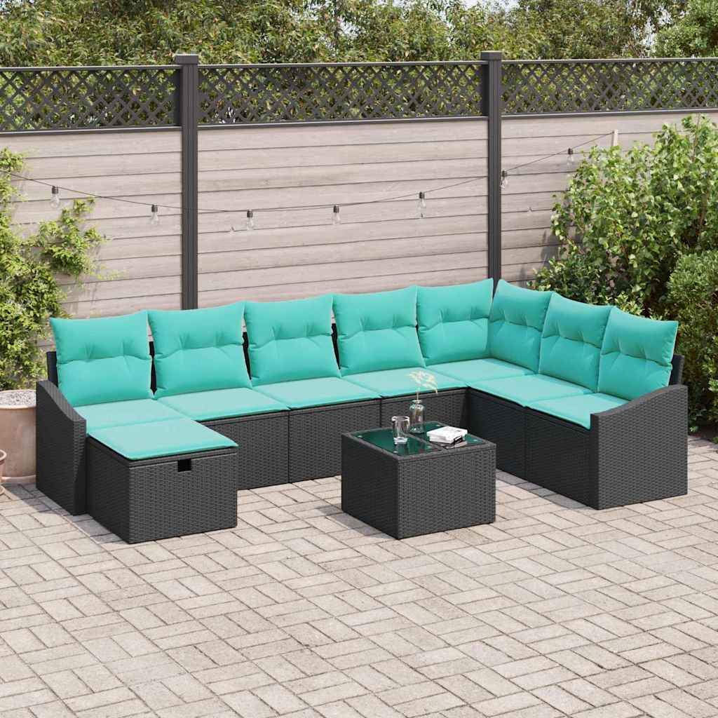 vidaXL Tuin Sofa Set met kussen 8 pcs Zwart Poly riet