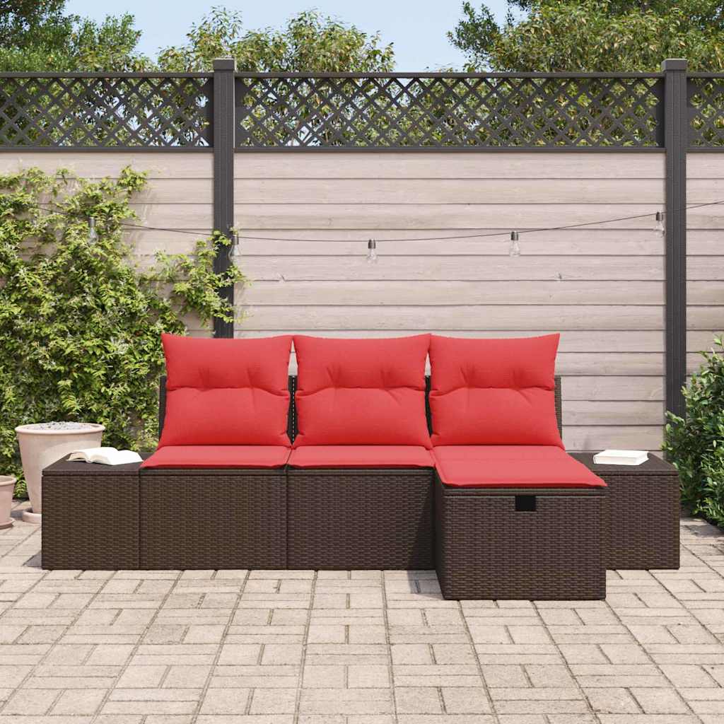 vidaXL Tuin Sofa Set met kussen met opslag 4 pcs poly rattan