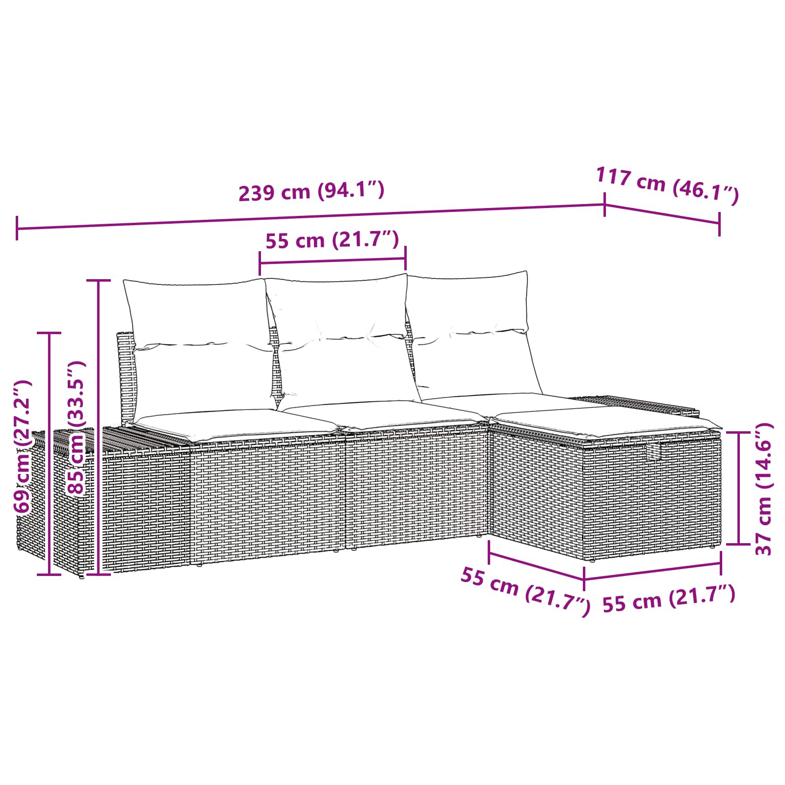 vidaXL Tuin Sofa Set met kussen met opslag 4 pcs poly rattan