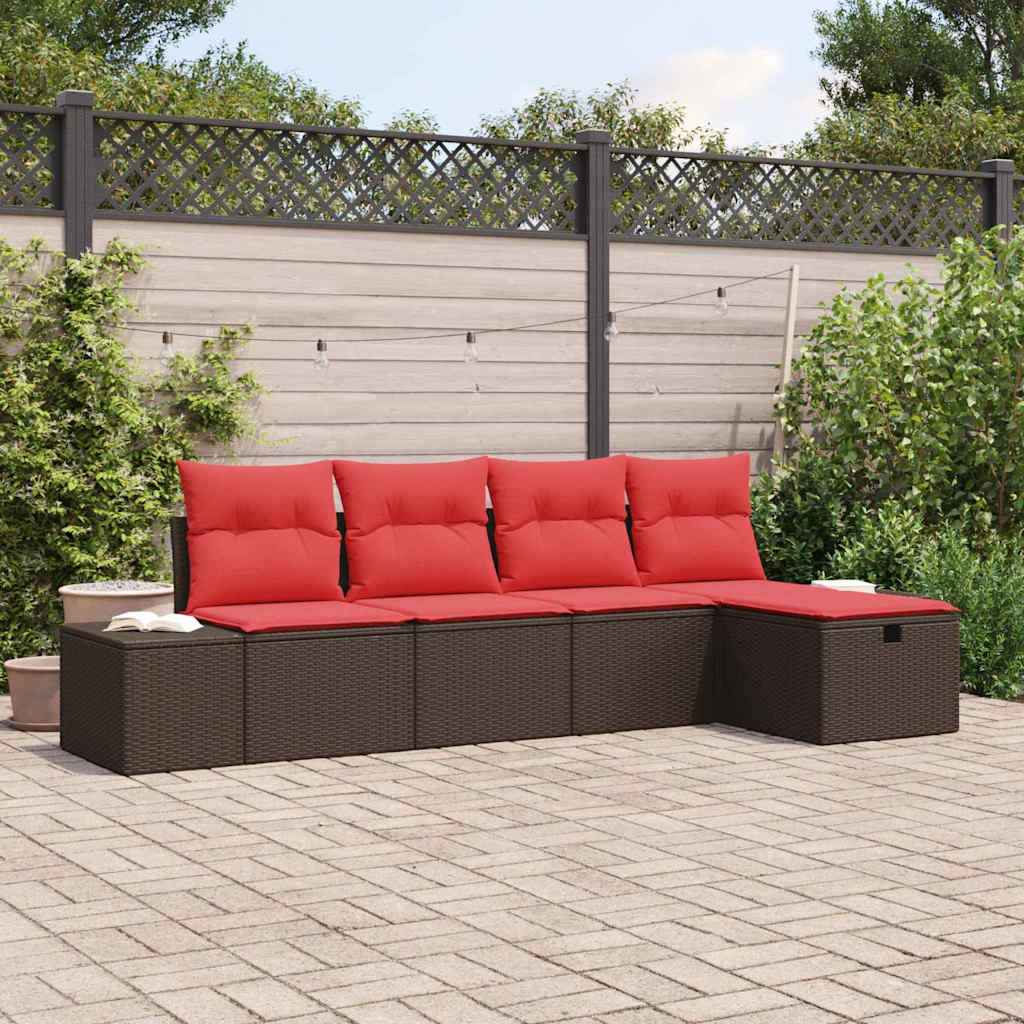 vidaXL Tuin Sofa Set met kussen 5 pcs Bruin poly rattan