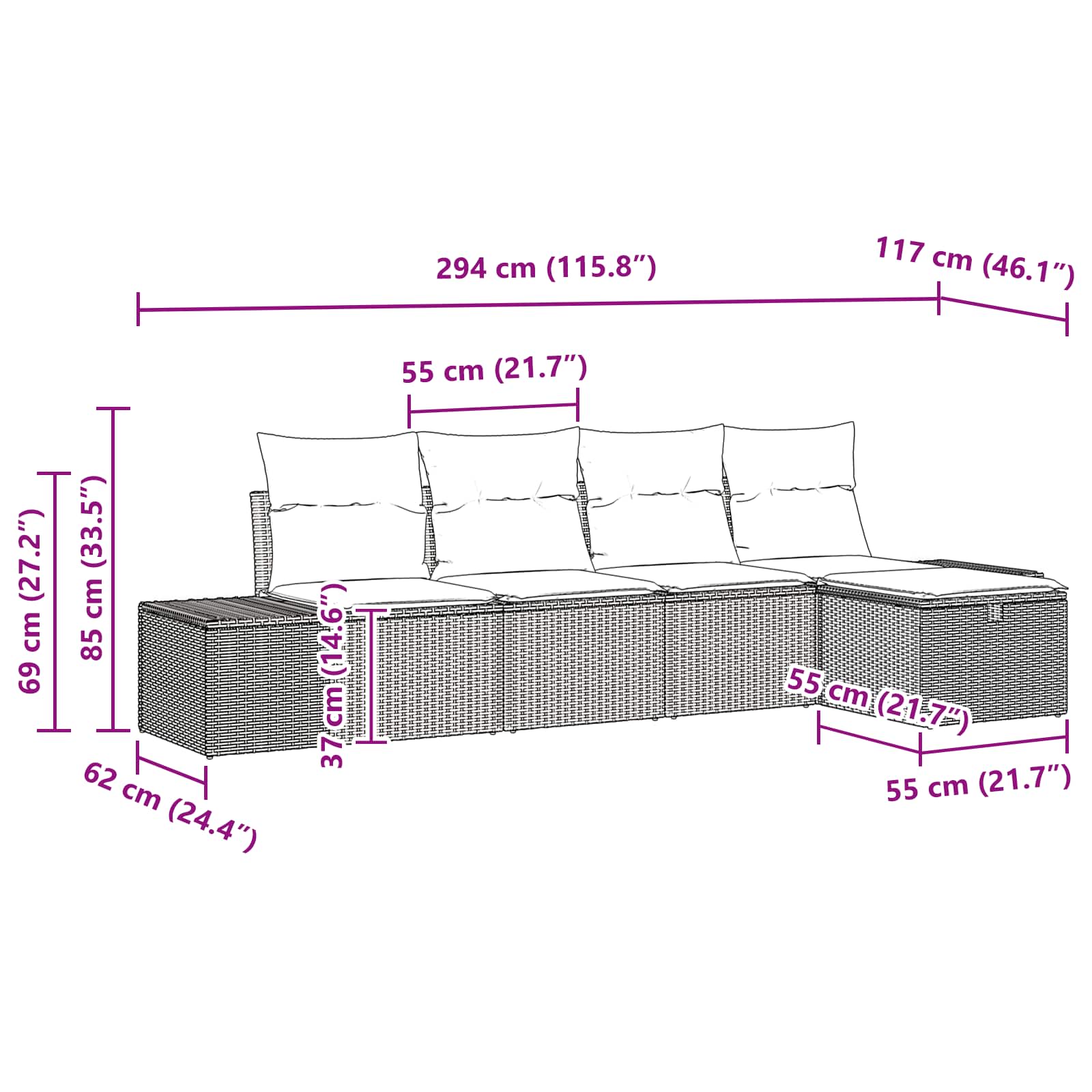 vidaXL Tuin Sofa Set met kussen 5 pcs Bruin poly rattan