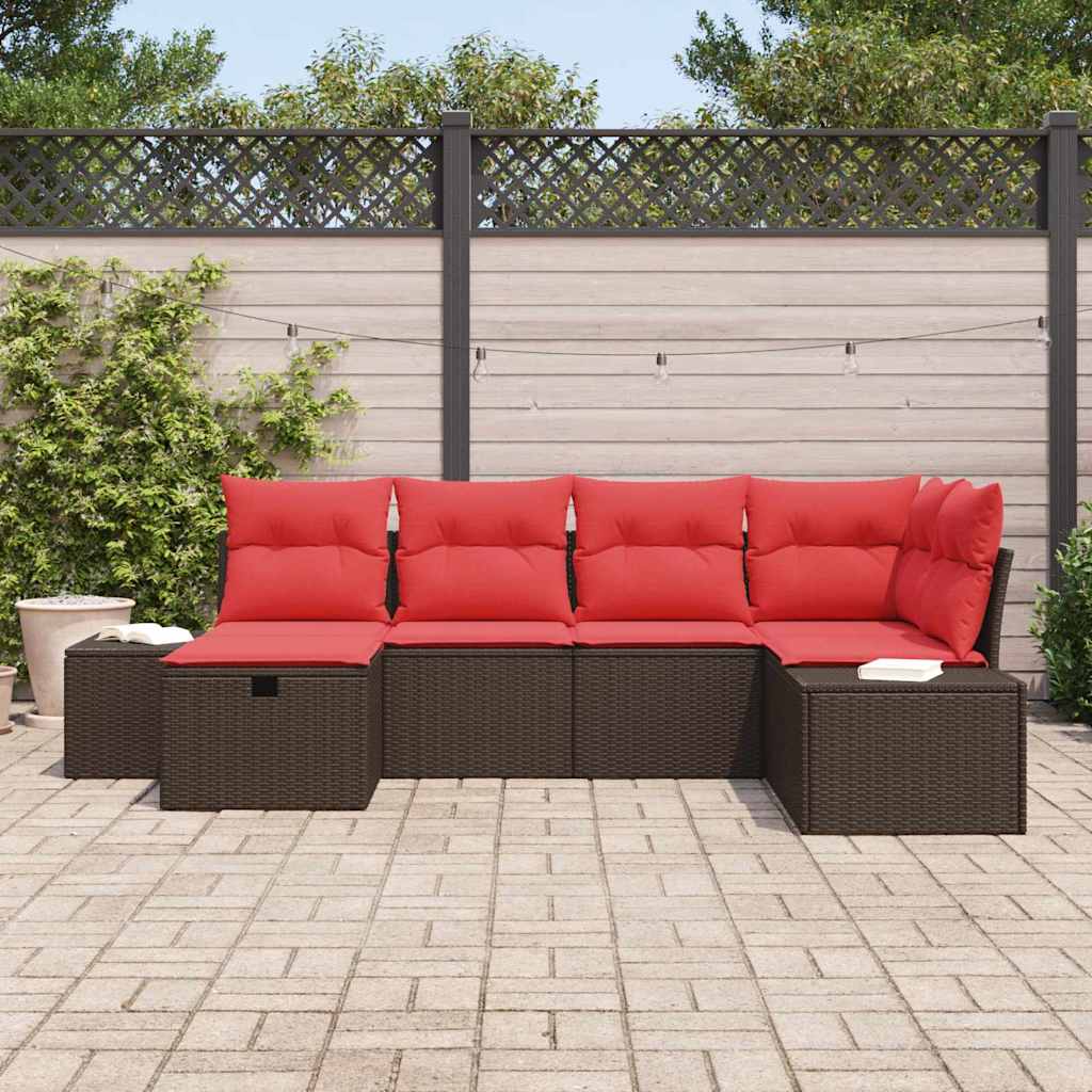 vidaXL Tuin Sofa Set met kussen 6 pcs Bruin poly rattan