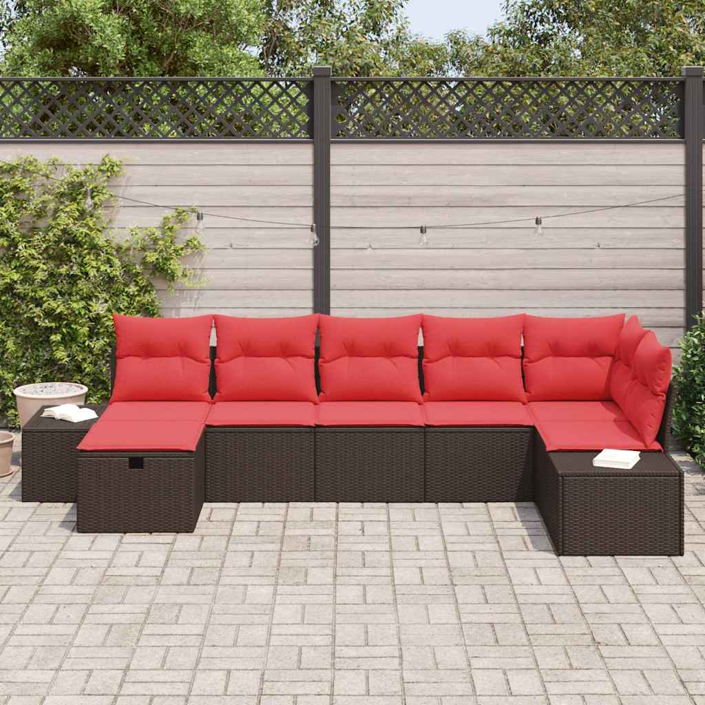 vidaXL Tuin Sofa Set met kussen 7 pcs Bruin poly rattan