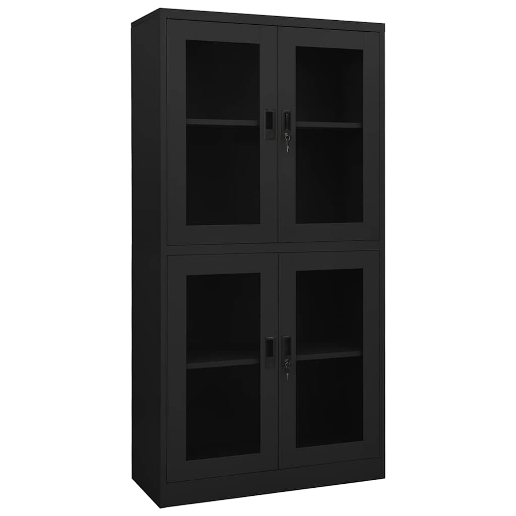 vidaXL Kantoorkast 90x40x180 cm staal en gehard glas zwart