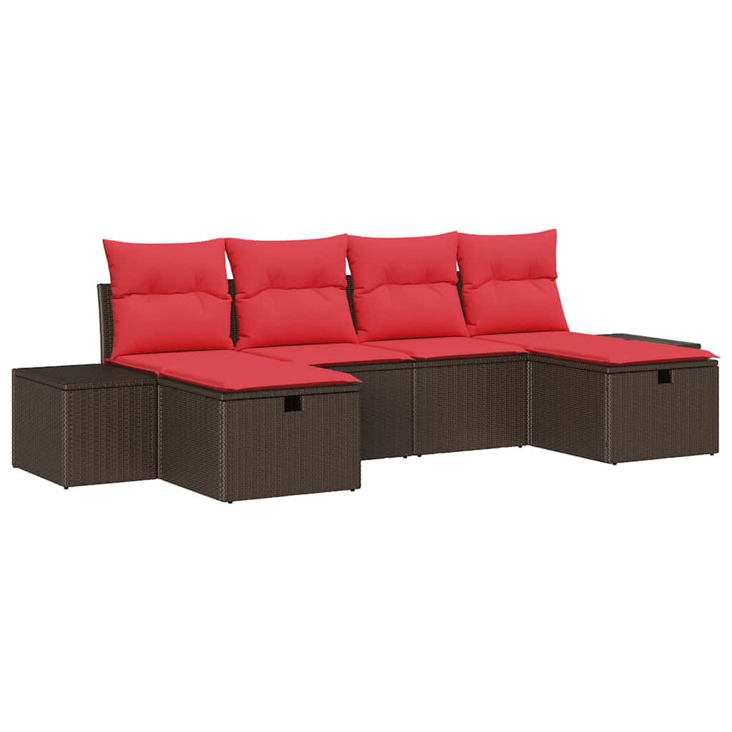 vidaXL Tuin Sofa Set met kussen 6 pcs Bruin poly rattan