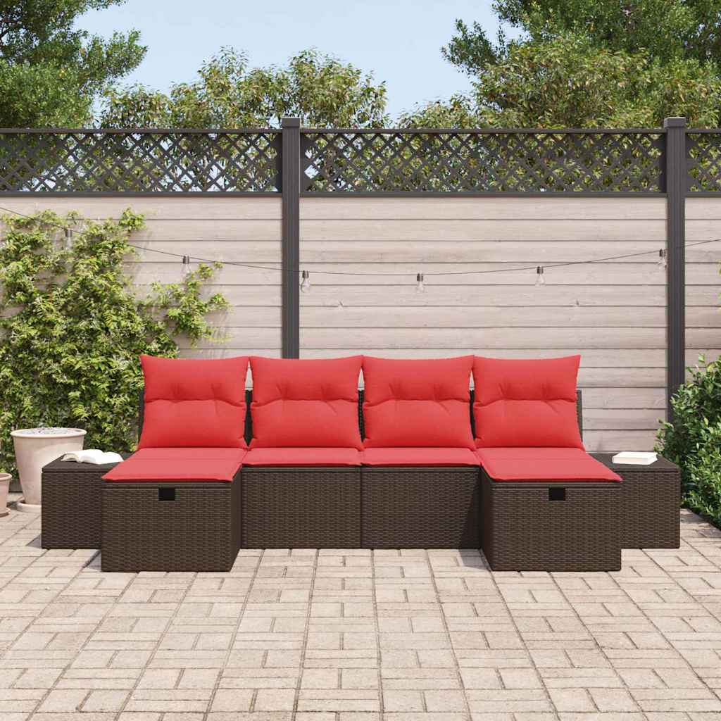 vidaXL Tuin Sofa Set met kussen 6 pcs Bruin poly rattan