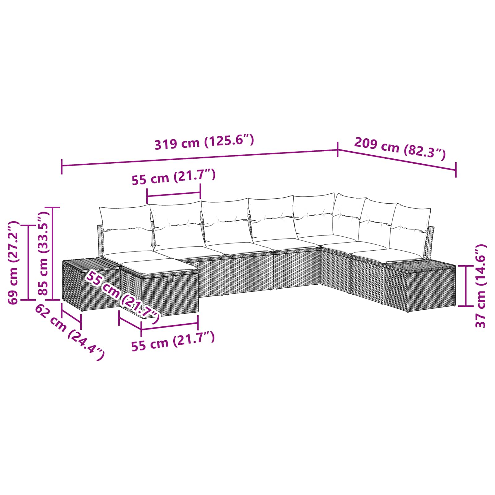 vidaXL Tuin Sofa Set met kussen 8 pcs Bruin poly rattan