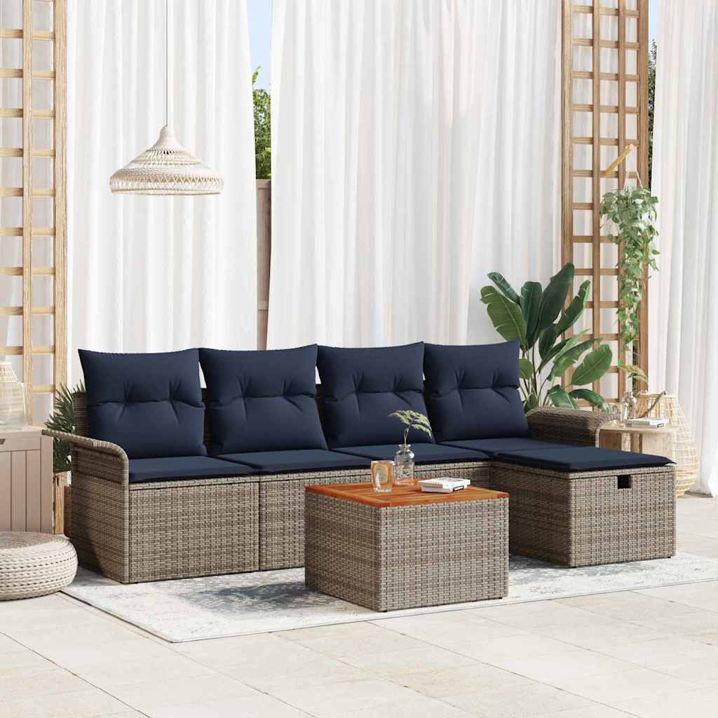 vidaXL Tuinbankenset met kussen met opslag 6 pcs Zwart poly rattan