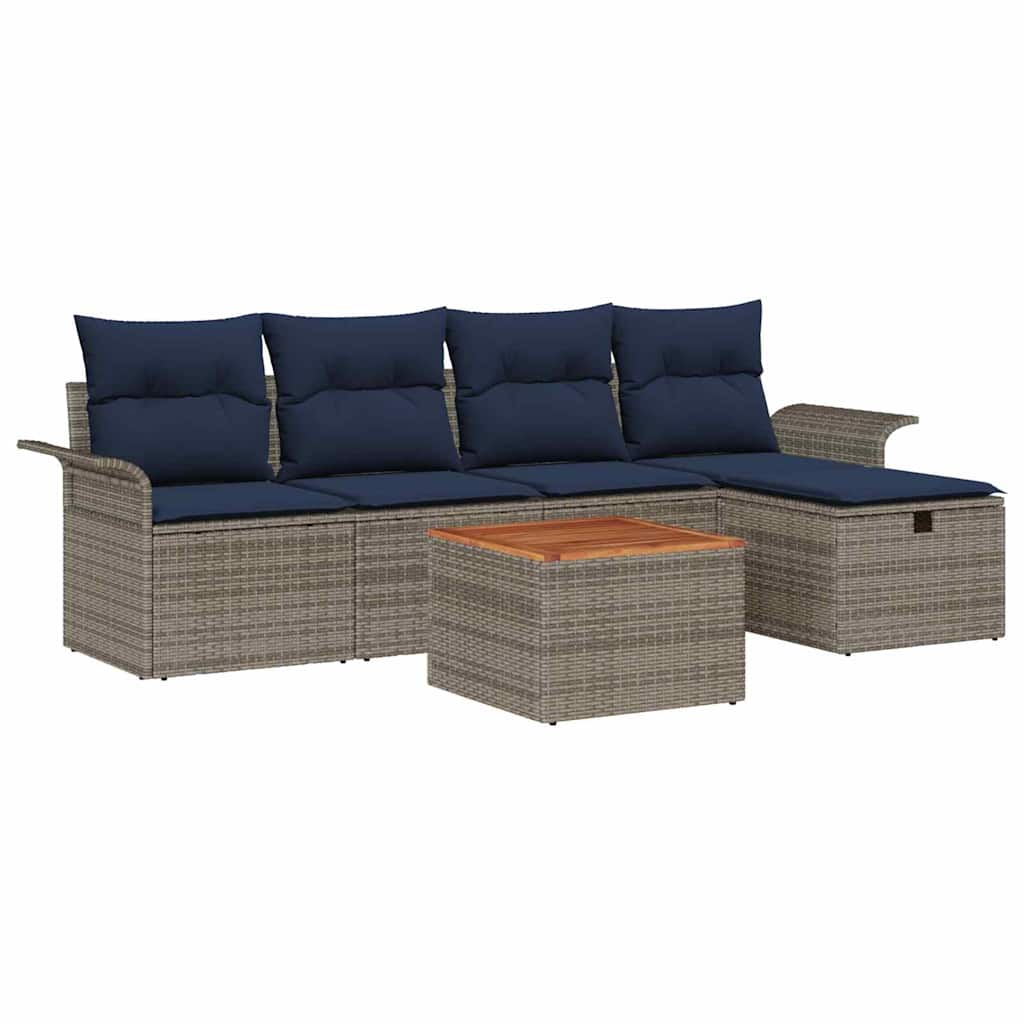 vidaXL Tuinbankenset met kussen met opslag 6 pcs Zwart poly rattan