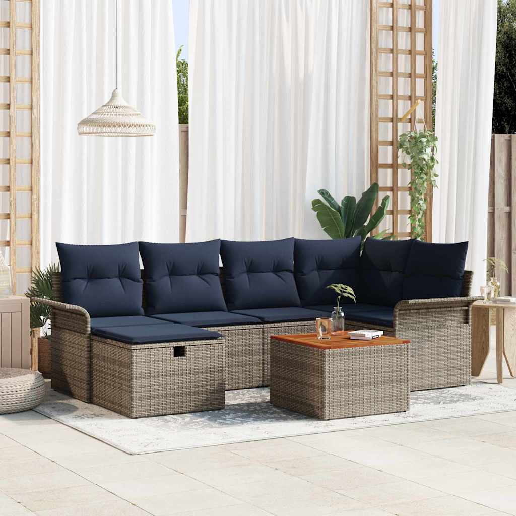 vidaXL Tuinbankenset met kussen met opslag 7 pcs Zwart poly rattan