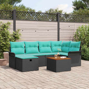 vidaXL Tuinbankenset met kussen met opslag 7 pcs Zwart poly rattan