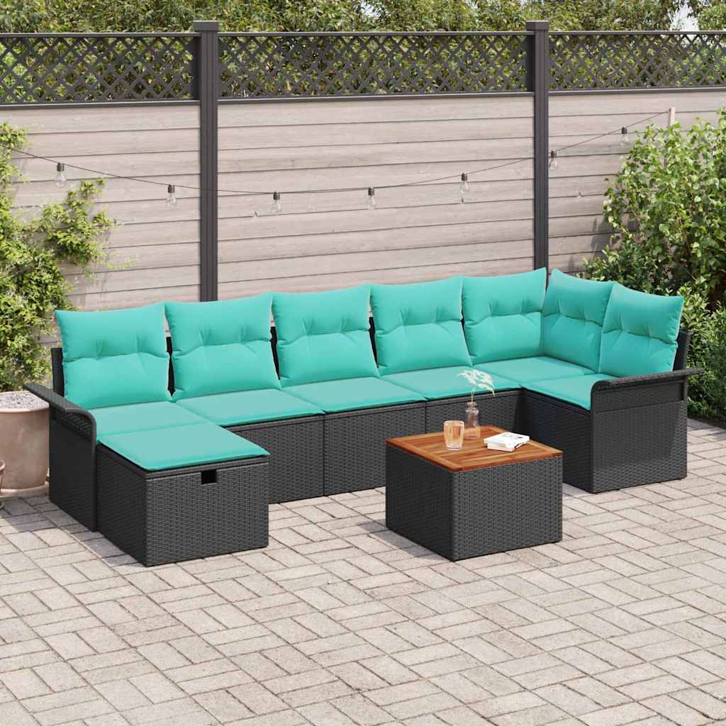 vidaXL Tuinbankenset met kussen met opslag 8 pcs Zwart poly rattan