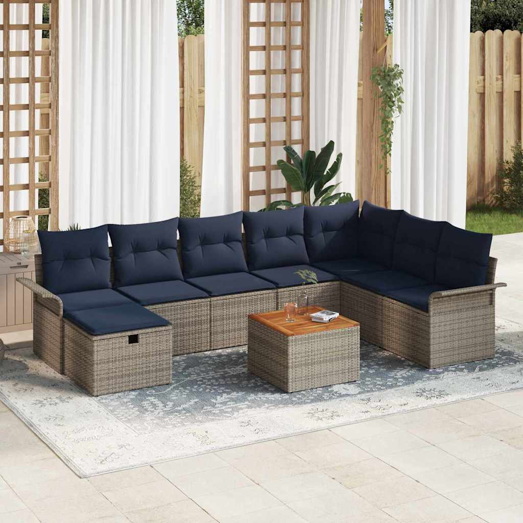 vidaXL Tuinbankenset met kussen met opslag 9 pcs Zwart poly rattan