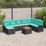 vidaXL Tuinbankenset met kussen met opslag 9 pcs Zwart poly rattan