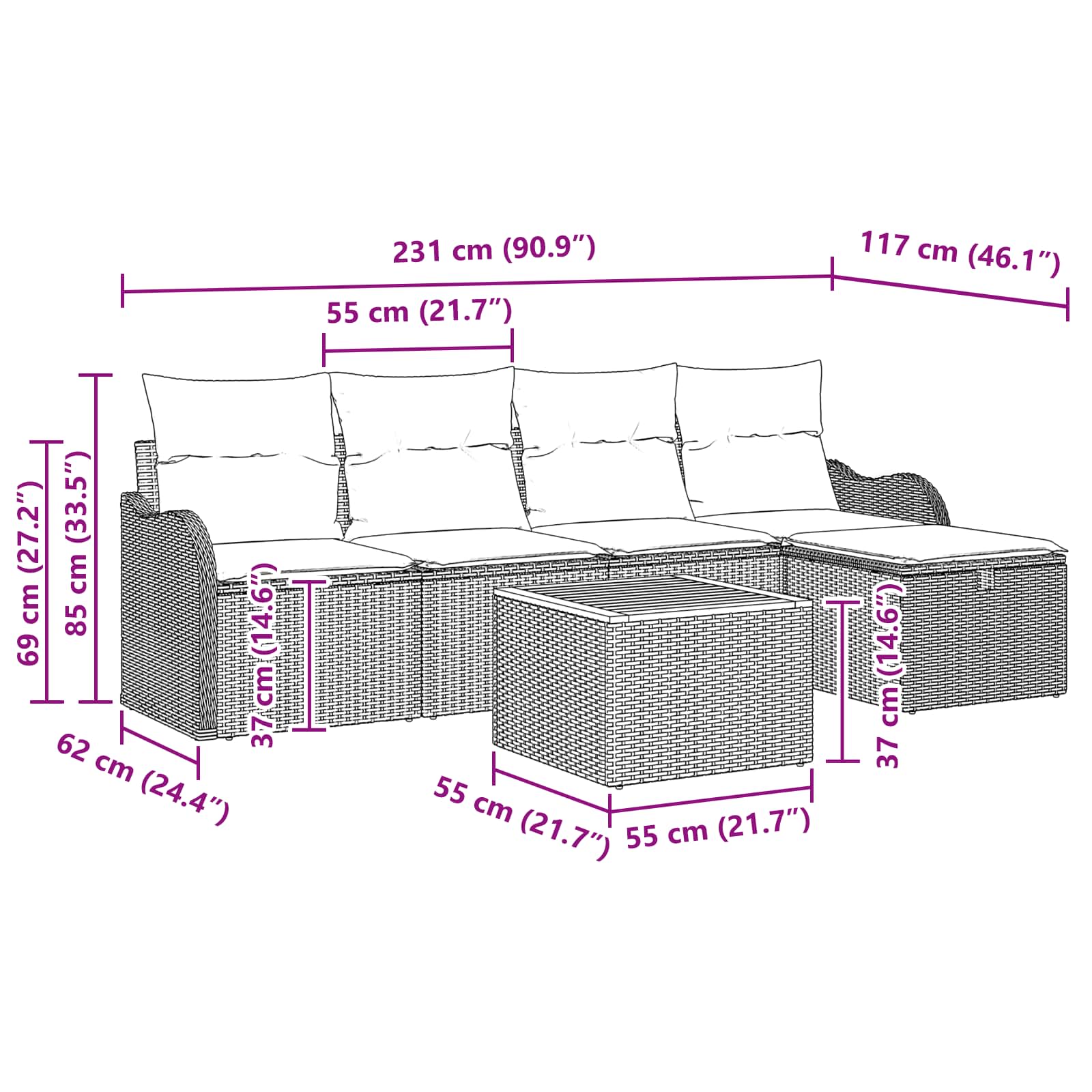 vidaXL Tuinbankenset 6 st Grijs poly rattan
