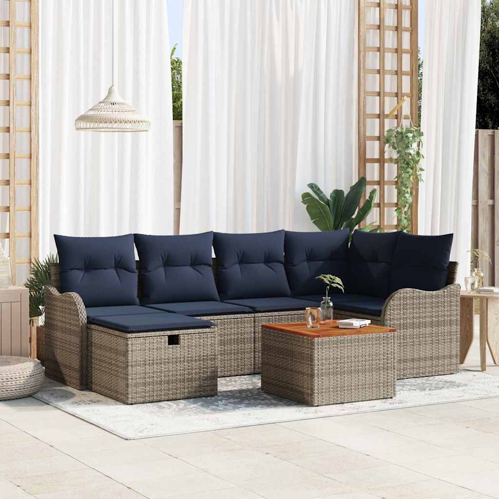 vidaXL Tuinbankenset 7 st Grijs poly rattan