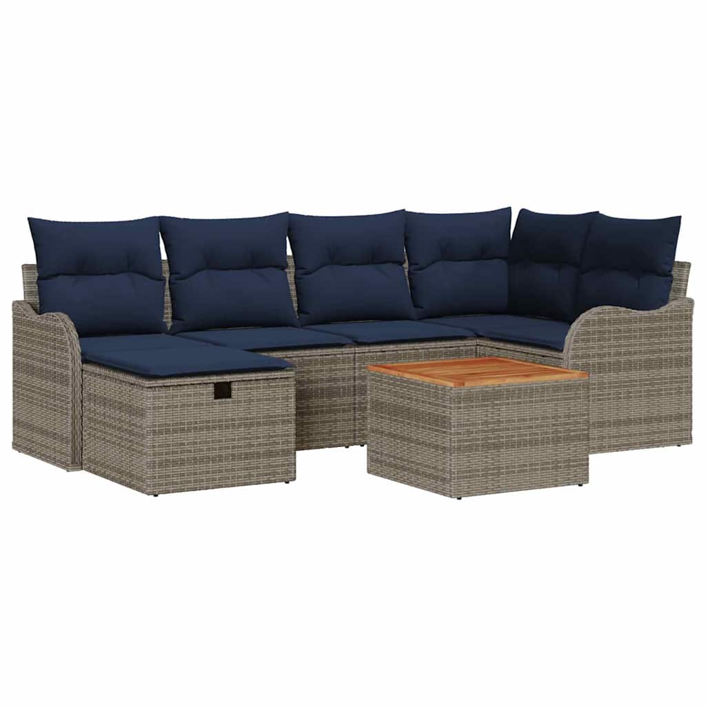 vidaXL Tuinbankenset 7 st Grijs poly rattan
