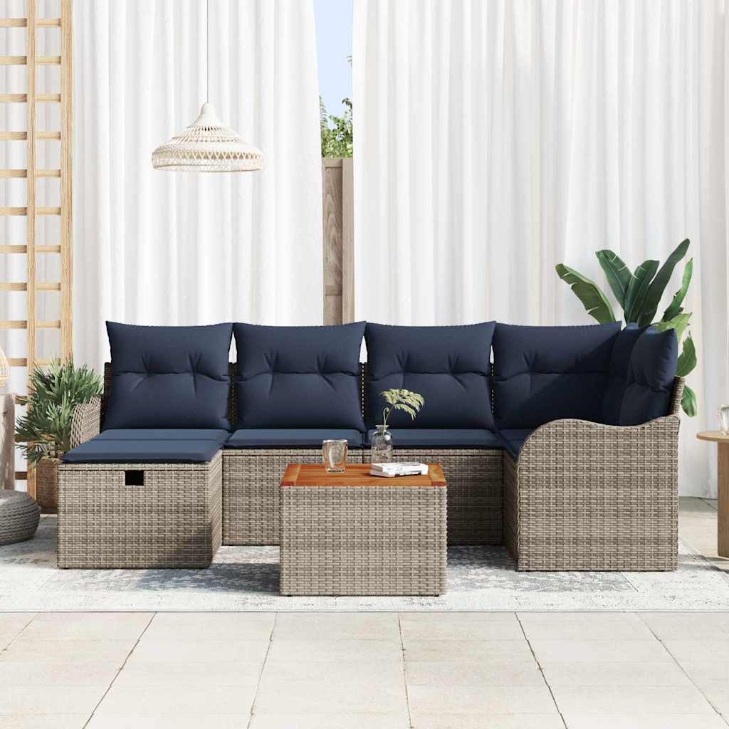 vidaXL Tuinbankenset 7 st Grijs poly rattan