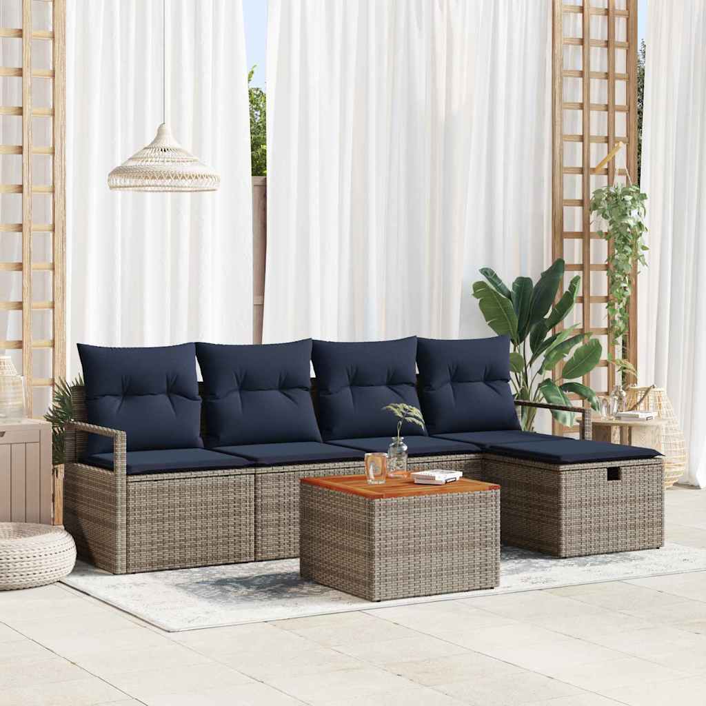 vidaXL Tuinbankenset met kussen met opslag 6 pcs Grijs poly rattan