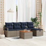 vidaXL Tuinbankenset met kussen met opslag 6 pcs Grijs poly rattan