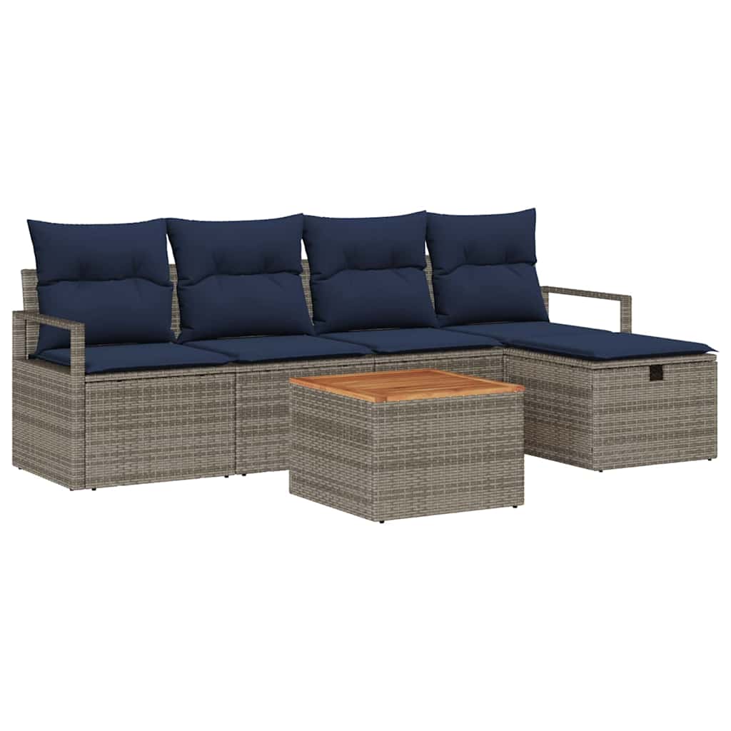 vidaXL Tuinbankenset met kussen met opslag 6 pcs Grijs poly rattan