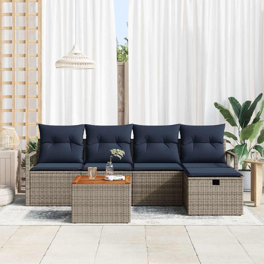 vidaXL Tuinbankenset met kussen met opslag 6 pcs Grijs poly rattan