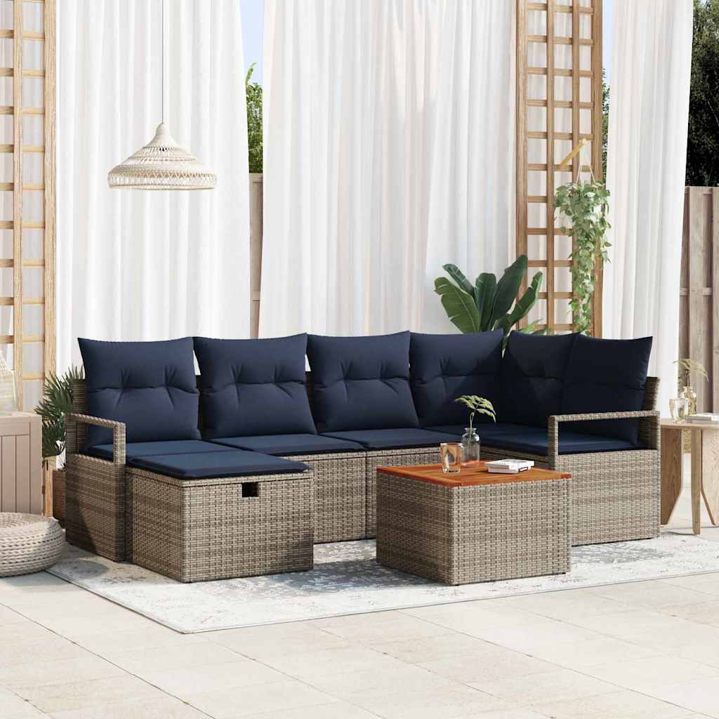 vidaXL Tuinbankenset met kussen met opslag 7 pcs Grijs poly rattan