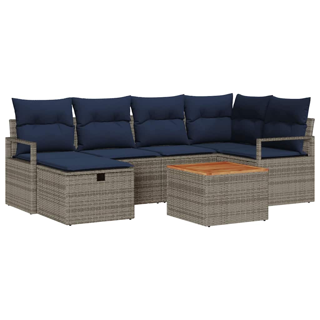 vidaXL Tuinbankenset met kussen met opslag 7 pcs Grijs poly rattan