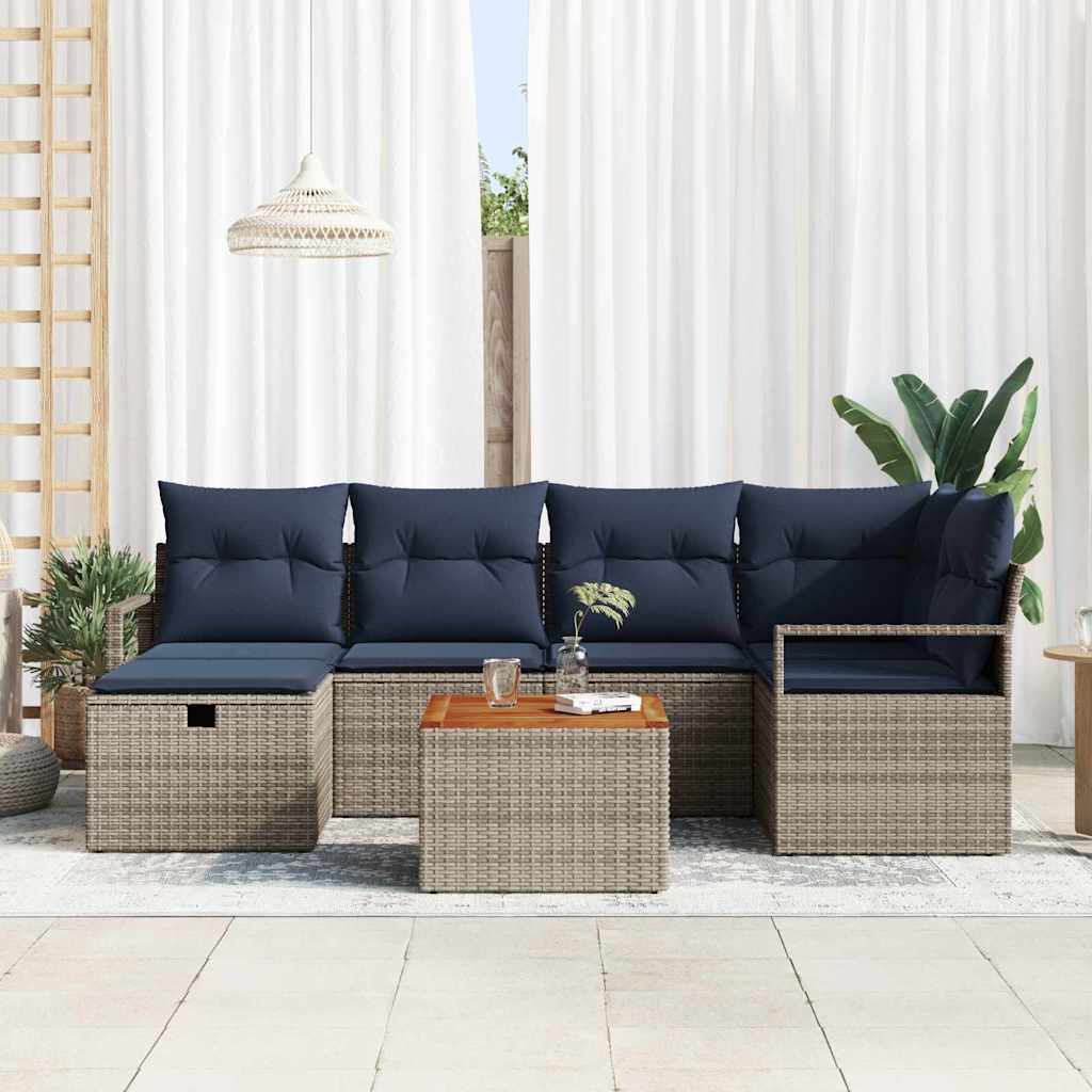 vidaXL Tuinbankenset met kussen met opslag 7 pcs Grijs poly rattan