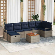 vidaXL Tuinbankenset met kussen met opslag 8 pcs Grijs poly rattan