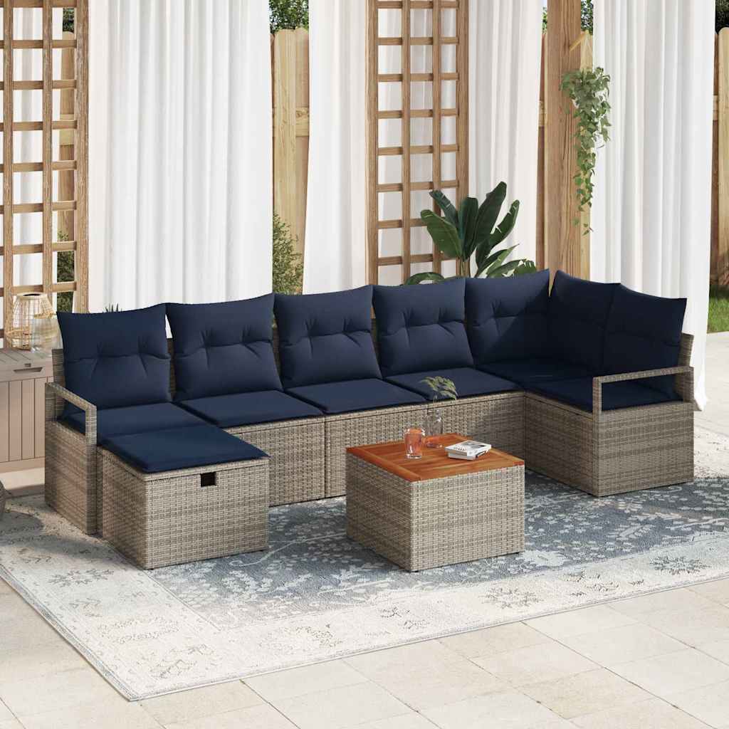 vidaXL Tuinbankenset met kussen met opslag 8 pcs Grijs poly rattan