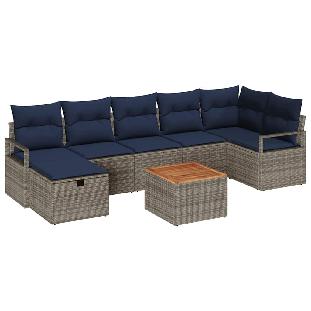 vidaXL Tuinbankenset met kussen met opslag 8 pcs Grijs poly rattan