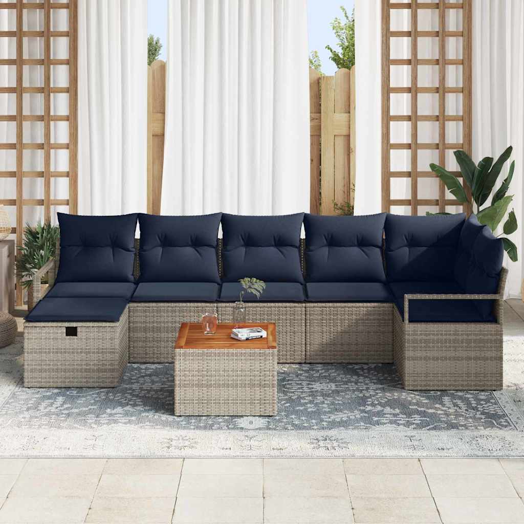 vidaXL Tuinbankenset met kussen met opslag 8 pcs Grijs poly rattan