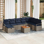 vidaXL Tuinbankenset met kussen met opslag 9 pcs Grijs poly rattan