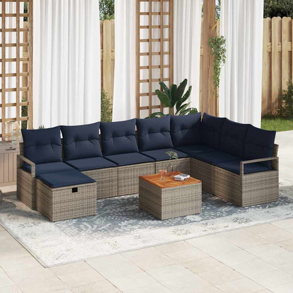 vidaXL Tuinbankenset met kussen met opslag 9 pcs Grijs poly rattan