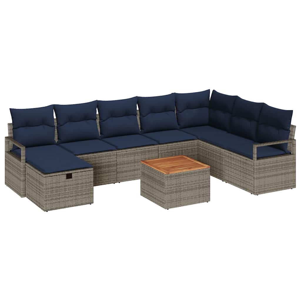 vidaXL Tuinbankenset met kussen met opslag 9 pcs Grijs poly rattan