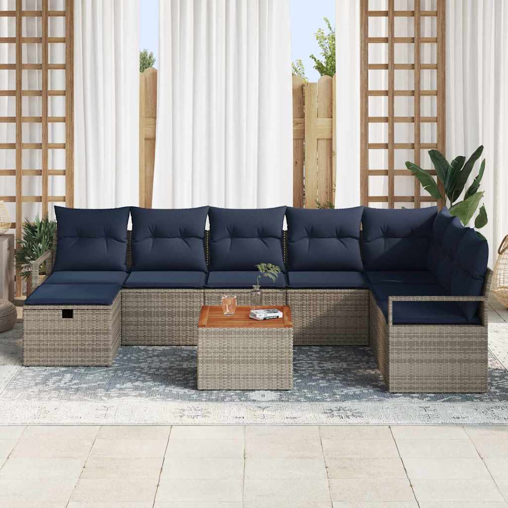 vidaXL Tuinbankenset met kussen met opslag 9 pcs Grijs poly rattan