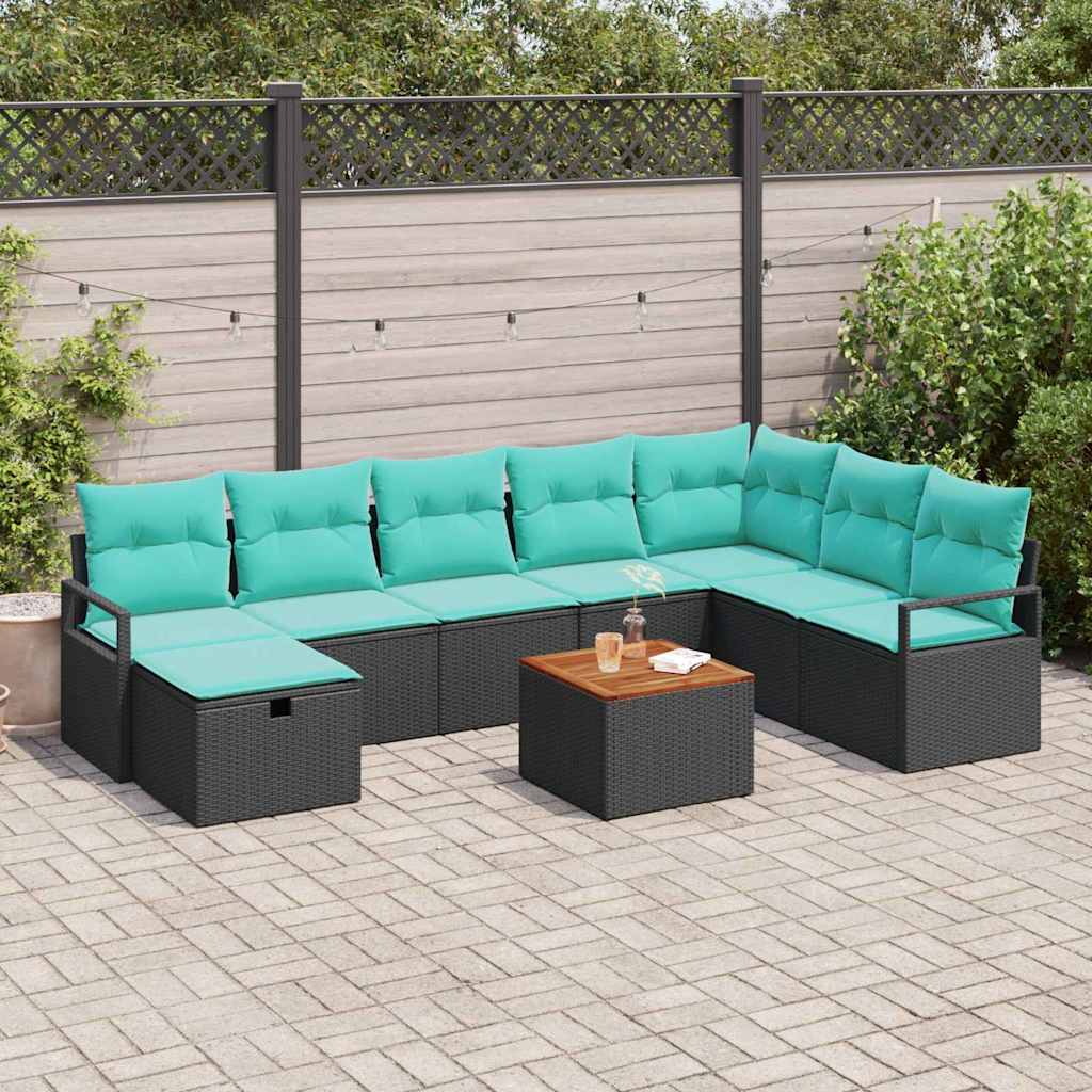 vidaXL Tuinbankenset met kussen met opslag 9 pcs Grijs poly rattan