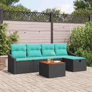 vidaXL Tuinbankenset met kussen met opslag 6 pcs Zwart poly rattan