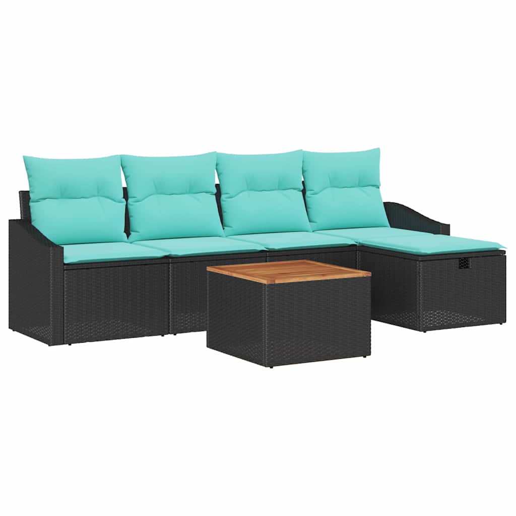 vidaXL Tuinbankenset met kussen met opslag 6 pcs Zwart poly rattan